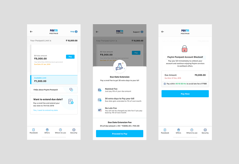 Paytm Postpaid feature interface